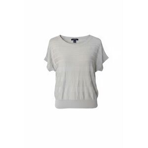August Silk Textured Striped Rib Trim Dolman Sleeve Knit Top Beige‎ Petite Large